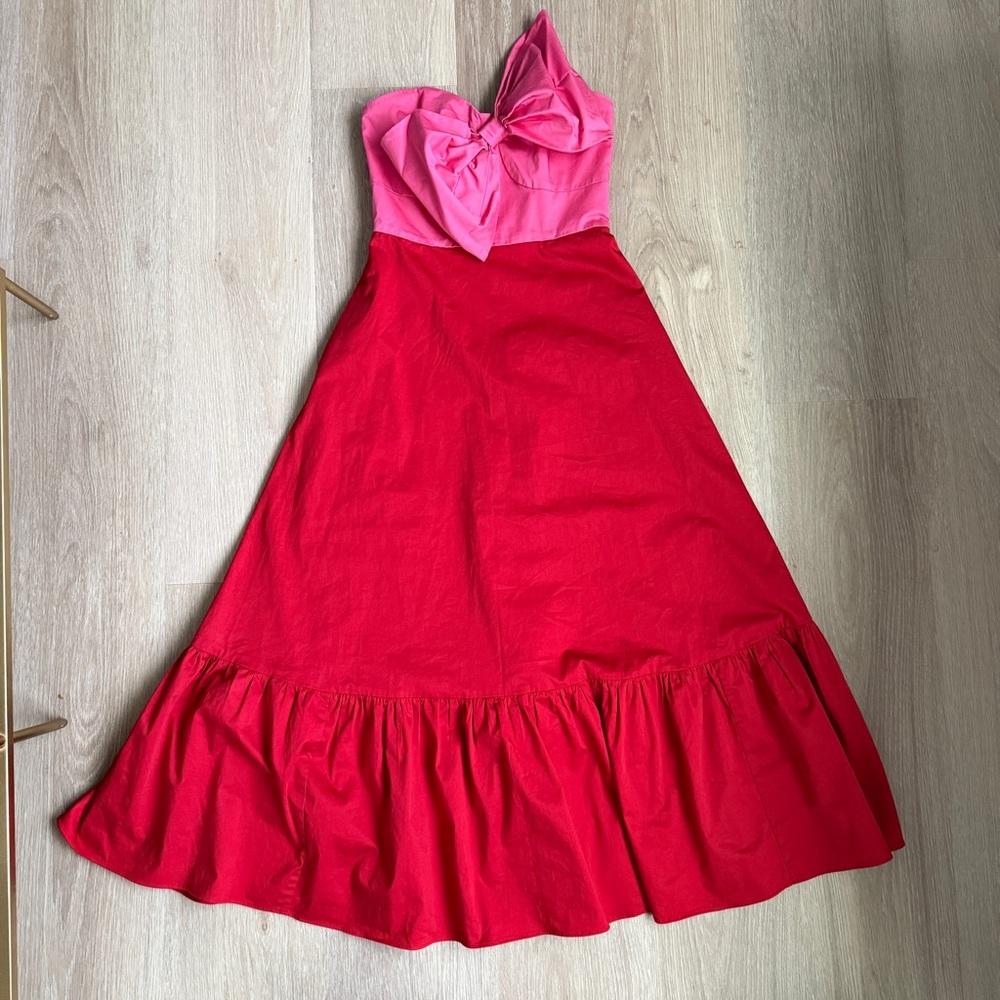 Anthropologie Hutch Pink and Red Strapless Maxi Dress